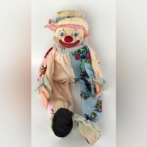 Vintage Shelf Sitter Wood Block Clown Figure 17”